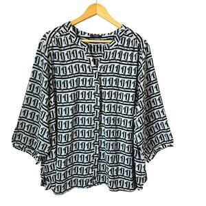 NYDJ women's blouse geometric pattern Plus size 2X Button Up Artsy Tunic Career